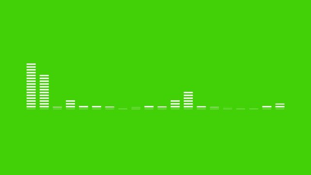 White audio wave visualization voice record on green screen background. Bright audio frequency waveform spectrum. Disco music wave spectrum motion animation. Sound wave oscillation graph animation.