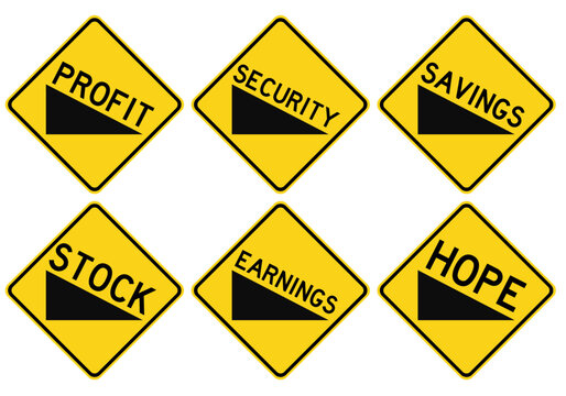 Steep grade or hill sign as a symbol for falling opportunities due to crisis