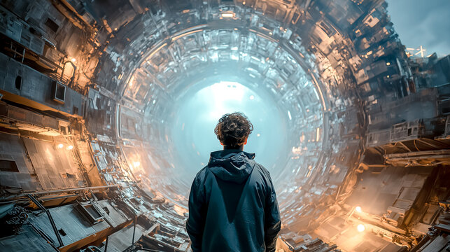 futuristic particle accelerator glowing with neon