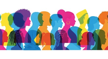 Fototapeta premium Colorful silhouette profiles of diverse people represent community and social inclusion.
