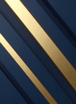 Displays Striking Geometric Design Composed Of Overlapping Golden Stripes Against Deep Navy Blue Background Gold Lines Reflective With Subtle Texture