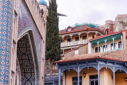 Traditional architecture and mosque in Tbilisi old town