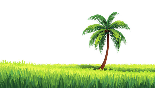 coconut trees in green rice fields