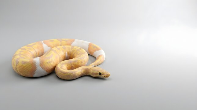 Albino Ball Python snake coiled on a clean grey studio background beautiful pattern