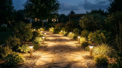 Fototapeta premium Decorative lighting enhances the landscape with a serene beauty design.