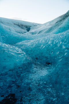 Icy blue ridges and crevasses on Vatnajokull glacier