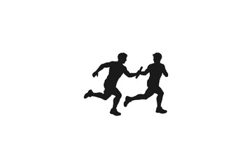 Obraz premium Relay runners passing the baton during athletic race