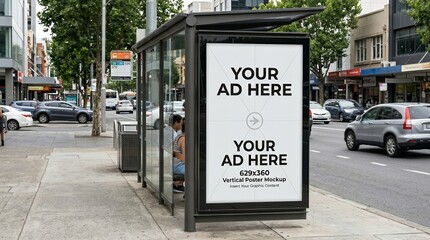 Naklejka premium Empty banner template for advertisement content in a street setting.