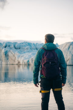 Glacier trekking in Vatnajokull, Iceland at dawn light