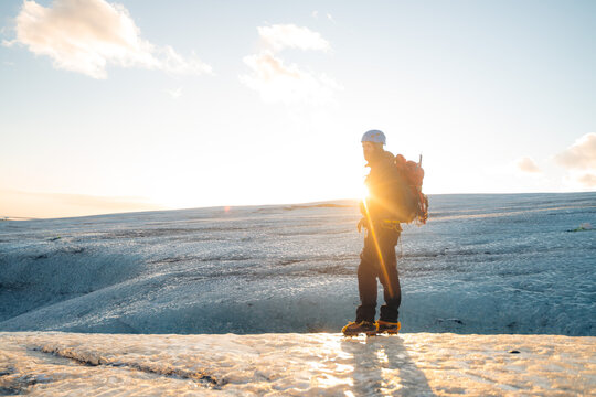 Glacier trekking on Vatnajokull ice cap in Iceland