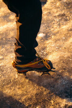 Glacier trekking boots on Vatnajokull ice in Iceland