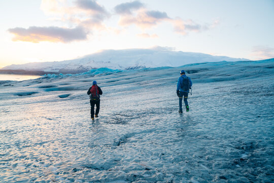 Glacier trekking on Vatnajokull ice field in Iceland