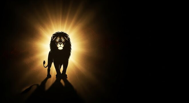 Majestic Gupta Navratri Banner Featuring a Golden Lion Silhouette in Divine Light Haze Representing Goddess Durga for Hindu Spiritual Celebration