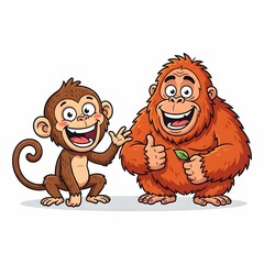 Obraz premium Funny monkey and orangutan cartoon vector illustration