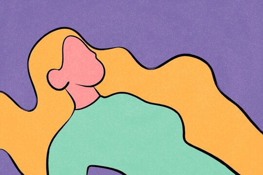 Abstract minimalist woman portrait with flowing hair illustration