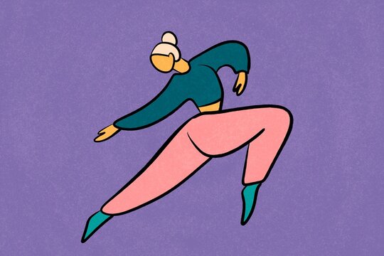 Stylized dancer in motion on purple background illustration