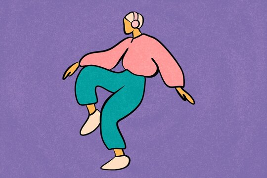 Minimal dancing woman illustration on purple background