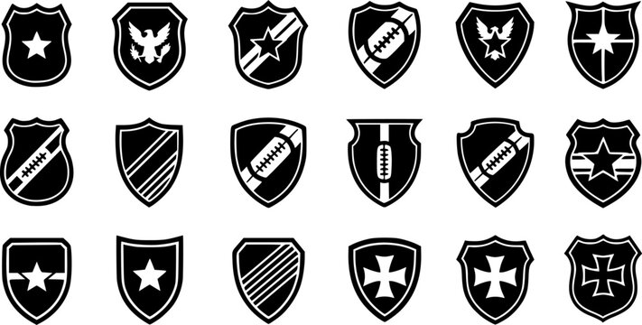 Set of shields. Shield icon vector, badge shape. Security, football patches, Vector military black silhouettes