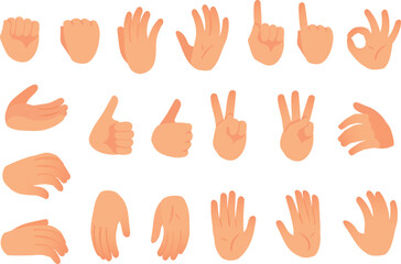 Fototapeta premium Collection of diverse human hand gestures and sign language icons.