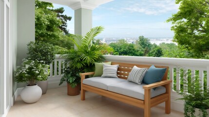 Obraz premium Sunny balcony terrace enjoying a relaxing city view