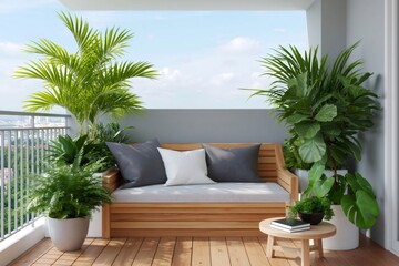 Obraz premium Modern urban balcony living area with many plants