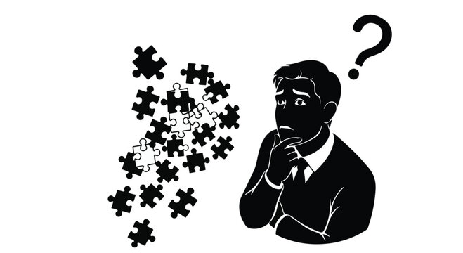 man thinking puzzle pieces problem solving concept