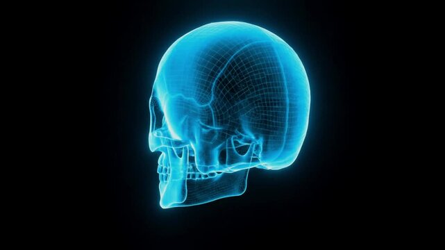 Blue Wireframe Human Skull Digital Art