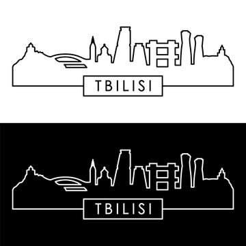 Tbilisi skyline. Linear style. Single line. Editable vector file.