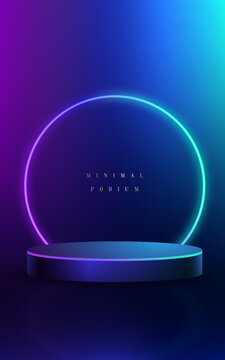 Glowing circular podium with vibrant neon colors for award presentations