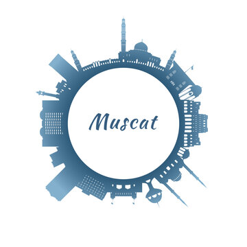 Muscat skyline with colorful buildings. Circular style. Stock vector illustration
