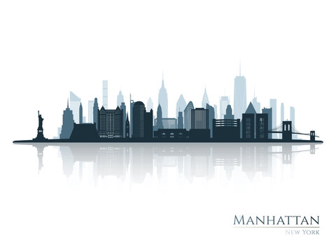 Manhattan NY skyline silhouette with reflection. Landscape Manhattan. Vector illustration.