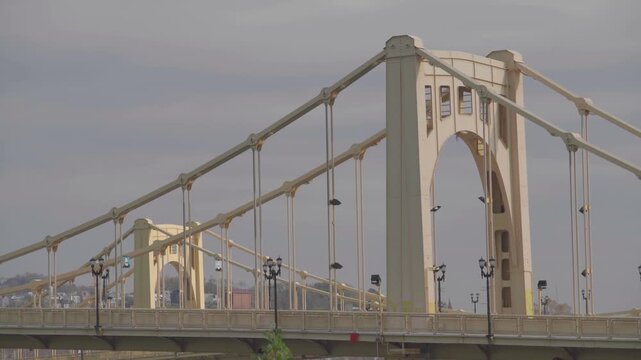 Close-Up View of Roberto Clemente Bridge Suspension Structure in Pittsburgh, Pennsylvania