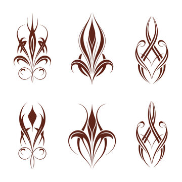 American Pinstriping Style Collection Set, Classic Vintage Line Art Designs, Retro Automotive Stripe Graphics, Custom Decorative Curves for Car Decals, Tattoos, Logos