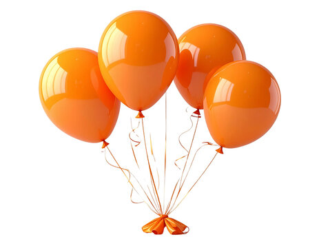 A colorful bunch of red and yellow helium balloons flies high for a happy birthday party celebration or festive holiday decoration isolated on a white background