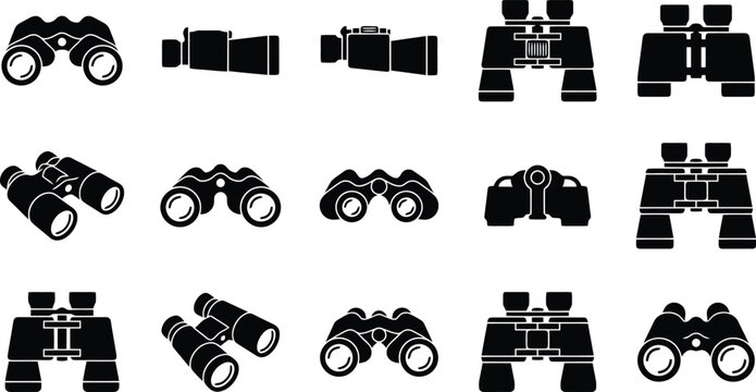Binoculars Icons in Various Views and Styles vector illustration