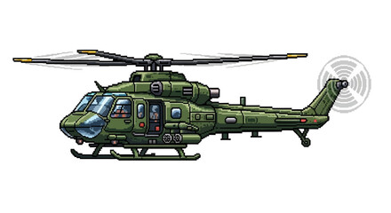Green Military Helicopter Illustration Side View. © waifu