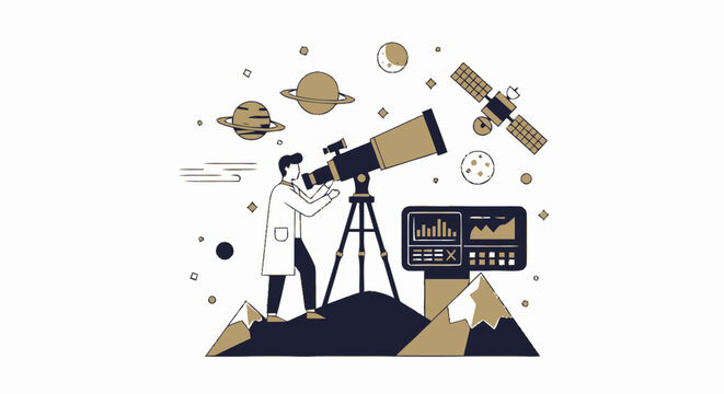 Scientist Observing the Cosmos Through a Powerful Telescope for Research.