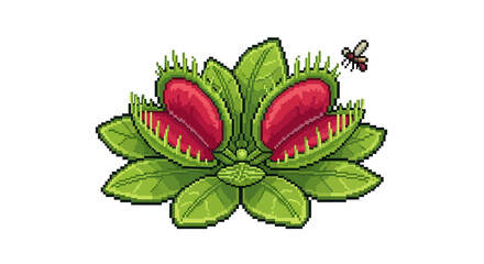 Illustration of a Venus Flytrap plant with a fly. © waifu