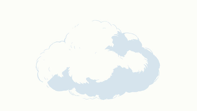 Soft Hand-Drawn Watercolor Illustration of a Fluffy Cumulus Cloud, Delicate Line Art Outlines, Warm Cream Highlights, Pale Blue Shading, Clean Minimalist White Background