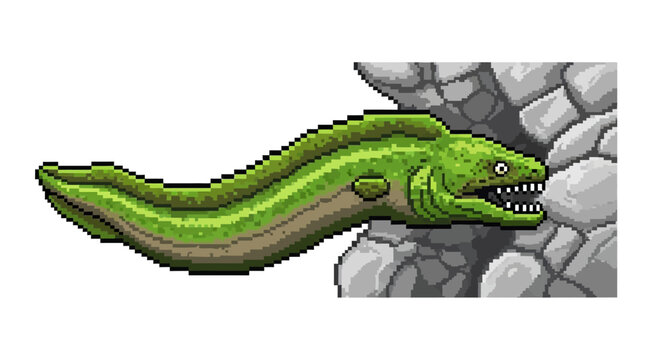 Green Moray Eel Pixel Art Illustration.