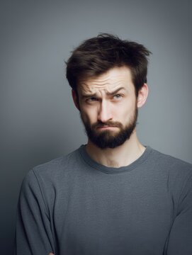 Man disgusted face expression, emotion concept