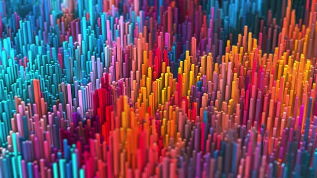 Vibrant columns pulse with electric color shifts