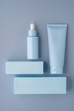 Minimal cosmetic packaging with serum bottle and cream tube