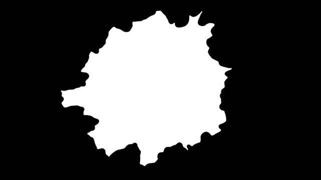 Single white circle appears, fades, then bursts into jagged shape