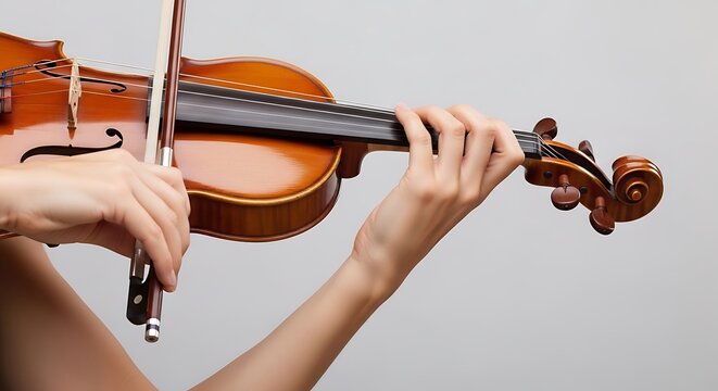 Close-up of a Musician's Hands Playing a Professional Violin