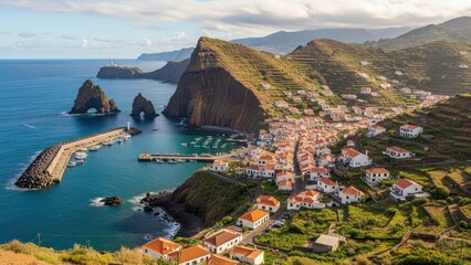 Fototapeta premium Aerial view of coastal town.