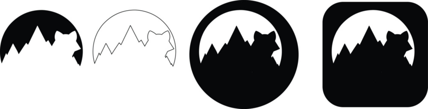 Set of Minimalist Lynx and Bobcat Wild Cat Nature Vector Icons in Detailed Black and White Silhouette and Outline Styles