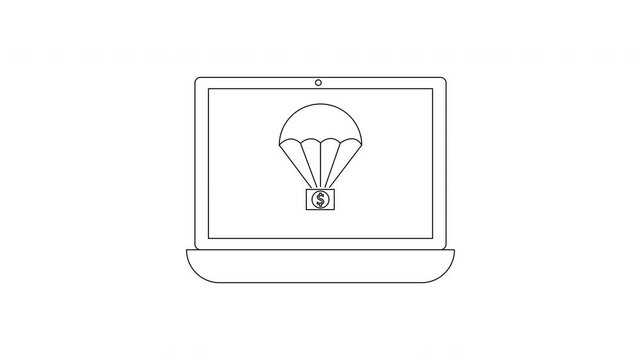 Laptop Screen Displaying Parachute Icon with Box.