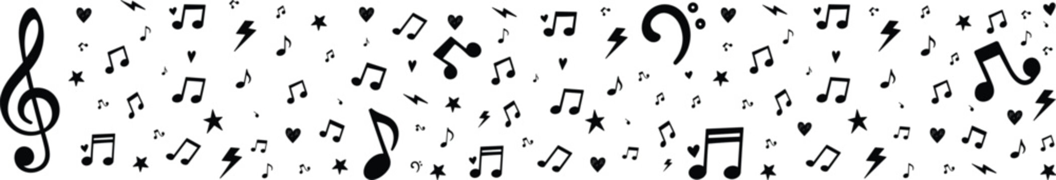 Hand drawn musical notes black and white sheet music pattern for creative projects