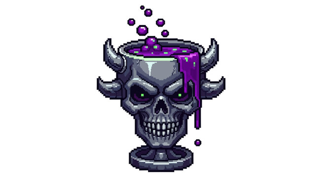 Mysterious Skull Goblet Filled with Bubbling Purple Potion.